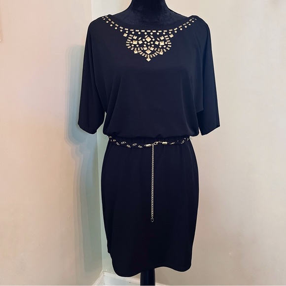 THALIA SODI Size S Black Cold Shoulder Embellished Mini Dress - Picture 8 of 12